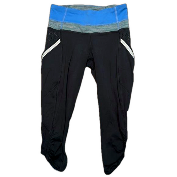 Lululemon Woman's Size 2 Black/Blue Run A Marathon Crop Luxtreme Leggings - Picture 1 of 10
